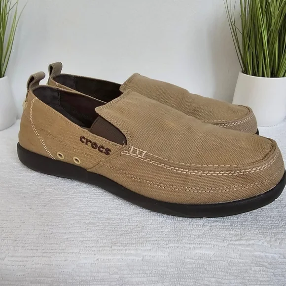 CROCS Boys Tan and Brown Walu Loafers Size 10 M Crocs Walu Canvas Loafers Brown Coral Slip-On Casual Shoes  main image 4